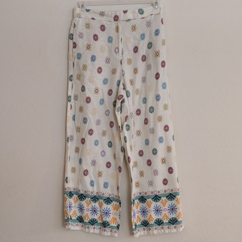 Maison d'Amelie Colorful Linen Blend Wide Leg Pants - Size M